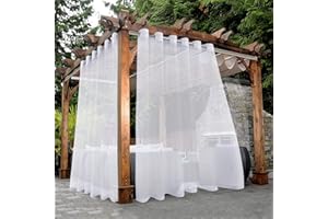 Bonzer, wasserdichte, transparente Outdoor-Vorhänge für die Terrasse – 2 breite Vorhangpaneele mit Ösen für Wohnzimmer, Schlafzimmer, Veranda, Pergola oder Cabana, 254 x 213 cm, weiß