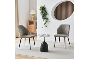 CLIPOP Faux Leather Dining Chairs Set of 2 with Arms Backrest Accent Chair with Metal Legs for Dining Living Room Bedroom (2, light grey)