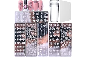 LUVADEYO Juego de 6 placas de estampado de uñas, con 1 sello transparente, 1 rascador, herramienta de arte de uñas para mujeres y niñas