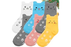 VEGCOO 6 Pares Calcetines Divertidos Mujer, Calcetines Originales Gatos para Mujer, Media de Algodón Transpirables, Cómodos y Cálidos, Regalo Personalizado para Navidad y Cumpleaños, Tallas 37-41