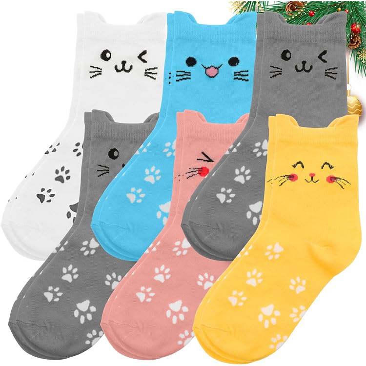 Lot De 5 Paires Chaussettes Chat Pour Femme - Motifs Amusants, Douces Et Respirantes, Tailles 35-38