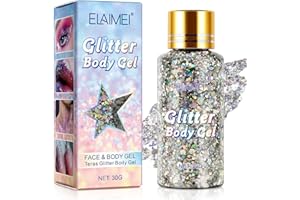 BIEYOC Body Glitter Gel, Glitter Holographic Chunky Gel, Mermaid Sequins Körperglitzer,Glitzer Flüssiger Lidschatten für Gesicht Haare Lippen Nägel Make Up Kosmetik Festival,30g (Silber)