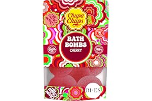 URODA Chupa Chups Fizzing Bath Bombs - 6pcs with Cherry Fragrance, Vegan & Natural with Essential Oils - Safe, Gentle, and Fun Bath Time Treat for Adults and Children Aged 3+