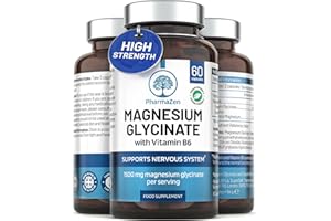 PHARMAZEN Magnesium Glycinate High Strength 1500mg - High Absorption, Easy to Digest - UK Made Supplement for Sleep & Energy - Mag Bisglycinate with Vitamin B6 Tablets - 300mg Elemental Magnesium - 60 Capsules