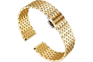 BINLUN Bracelet de montre en acier inoxydable à mailles ultra fines Bracelet de montre poli Bracelets de montre de remplacement 12mm/14mm/16mm/18mm/20mm/22mm pour femme avec boucle papillon