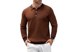 COOFANDY Polo Jumper Hommes à Manches Longues Pull Maille Fine Sweatshirts Unis TricotéS Jumper Sweater