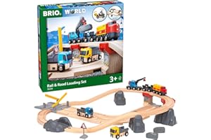 BRIO World Rail and Road Loading Train Set for Kids Age 3 Years Up - Wooden Railway Accessories and Add Ons
