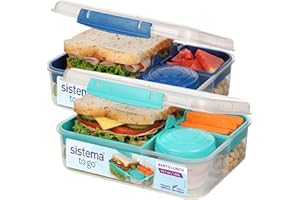 Sistema TO GO Bento Box Cubes | 1,65 l, szkolne pudełka na lunch z przegródkami, doniczkami na przekąski, bez BPA, 2 sztuki, miętowy morski i niebieski (Ocean Blue)