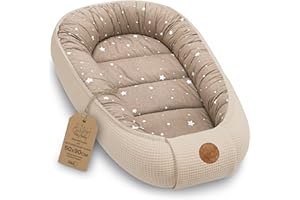 Totsy Baby Réducteur de Lit Bébé 50x90cm Cocon en Gaufre de Coton Polyvalent pour Couffin Nid d'ange et Naissance idéal pour garçons et Filles Beige avec étoiles Blanches