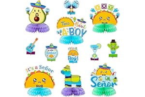 Haooryx 12Pcs Taco Bout A Boy Gender Reveal Honeycomb Centerpiece It's a Boy Baby Shower Party Table Decoration Mexican Cinco De Mayo Table Topper Decor Señor Fiesta Newborn Baby Boys Party Supplies