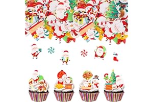Catelves 60 Stück Weihnachten Essbare Tortendeko, Cupcake Topper, Kuchen Dekoration, Santa Claus Muffin Deko, Frohe Weihnachten
