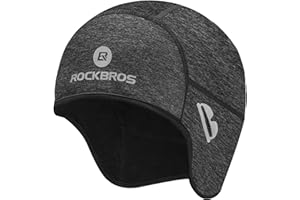 ROCKBROS Czapka Rowerowa, Czapka na Kask, Zimowa, Wiatroszczelna, z Otworami na Okulary, Ciepła Czapka na Rower na Świeżym Powietrzu, Jazdy na Rowerze, Jazdy na Nartach, Biegania, Unisex, Czarna Szara