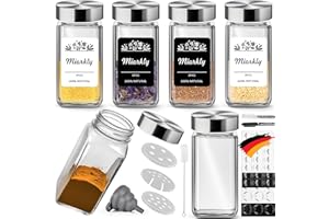 Miorkly Słoiki na przyprawy, prostokątne, z wkładem do posypywania, pokrywki ze stali nierdzewnej, zestaw pojemników na przyprawy 120 ml, 6 słoików na przyprawy, szklane pojemniki na przyprawy z