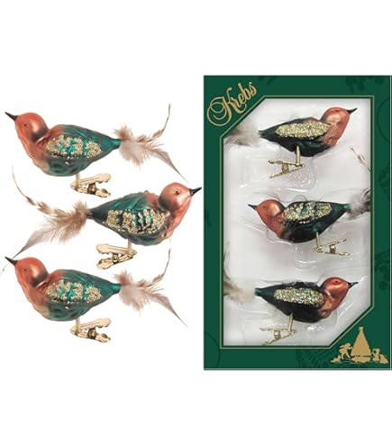 Krebs Glas Lauscha Weihnachtsvögel Mit Clip - Handgefertigter Christbaumschmuck 3er Set