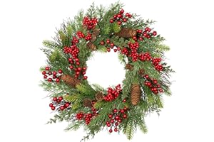 ‎OAIRSE 20 Zoll/50 cm Weihnachtskranz Türkranz Beerenkranz mit Dekorative Tannenzapfen, Rot Beeren für Haustür, Hauswandbehang oder Christbaumschmuck Türschild Deko Türdeko Weihnachtsdekoration