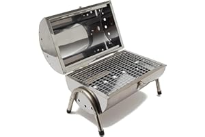 Hi-Gear Stainless Steel Double Sided BBQ with Twin Sided Grill Function, Lightweight, Compact, Foldable, Portable Oil Drum Barbecue, Ideal for Camping, Festivals & Picnics, with Carry Handle, Silver