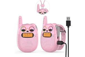 QNIGLO Q136 Talkie Walkie Enfants Rose USB,Radio FM 2-4Km de Longue Portée Clignotant LED Yeux Portable Talkie walkie Montre, Vélo Camping et Course,Meilleur Jouet et Cadeau pour Filles 3-12 ans(Rose)