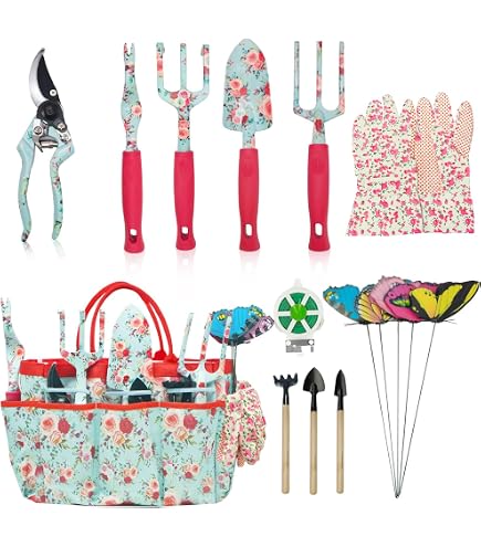 Set Attrezzi Da Giardino 10 Pezzi - Con Borsa Oxford, Ginocchiere, Tappetino | Manici In Legno Ergonomici
