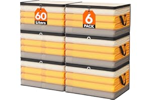 Lifewit 6 Pezzi Scatole per Armadio Trasparente 60L, Organizzatore Armadio Pieghevole con Manici, Scatole per Vestiti en PP, Scatoloni Trasloco, Organizer Armadio per Vestiti, Coperte, Piumoni