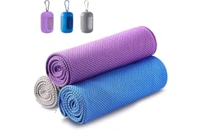 Fhioevt 3 Pezzi Asciugamani Palestra Asciugamano Raffreddamento 90 x 30 cm Asciugamani Rinfrescanti in Microfibra Ghiaccio Freddo Asciugamano per Sport,Corsa,Yoga,Gym,Viaggio (Viola/Grigio/Blu)