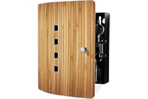 ‎BANJADO banjado Design Schlüsselkasten aus Edelstahl für 10 Schlüssel/Schlüsselschrank zur Schlüssel Aufbewahrung 24 x 21,5 x 7cm groß mit praktischem Magnetverschluss/Motiv Bambusholz