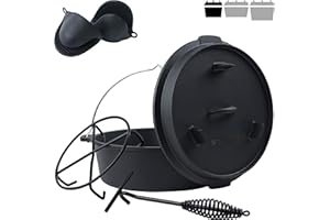 SMARTPEAS Medium Dutch Oven 3,4 L - Großer Bbq Ofen Topf 25,3Cm Durchmesser - Schwarzes Gusseisen Kochtopf & Bräter Auch Für Gasgrill +Plus: Ofenhandschuhe