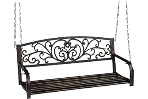 Relaxdays Outdoor Hängebank aus Metall Banco Colgante de Jardín, 2 Plazas, Columpio de Exterior para Colgar, Metal, 190 x 133 x 55 cm, Negro/Bronce, Acero
