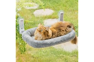 EDAGNY Hamac élégant pour Chat à fenêtre Pliable – Lit en Peluche pour Chat avec Housse épaisse Amovible, Structure en Acier Stable Jusqu’à 18 kg (Gris, M)