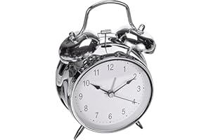 ‎TFA DOSTMANN TFA Dostmann 98.1043 analogowy budzik z podwójnym dzwonkiem, głośny dźwięk alarmu w stylu retro, nostalgiczny metal srebrny, 11,7 x 5,7 x 17,2 cm, dł. 124 x szer. 65 x wys. 210 mm