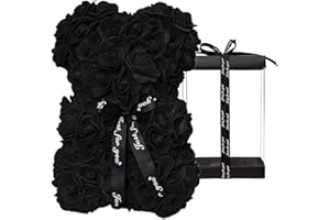 DuHouse Rose Bear Rose Teddy Bear Flower Gift Black Box per San Valentino Anniversario Festa della Mamma Natale, Compleanni Bridal Showers Completamente realizzato a mano 25,4 cm (nero)