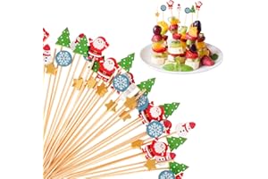 OOTSR 100 Palillos de Cóctel para Navideño, 13cm Pinchos Decorativos Cócteles de Papá Noel Árbol de Navidad, Brochetas de Bambú Picks para Fruta Aperitivos Fiestas Bebidas Decoración