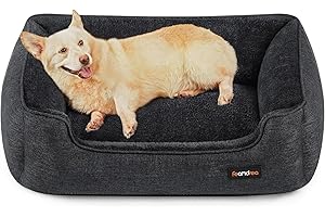 Feandrea PGW011G01 legowisko dla psa, poduszka dla psa z imitacji lnu, kosz dla psa, podwyższone krawędzie, antypoślizgowy spód, zdejmowana poszewka, L, 90 x 75 x 25 cm, ciemnoszary