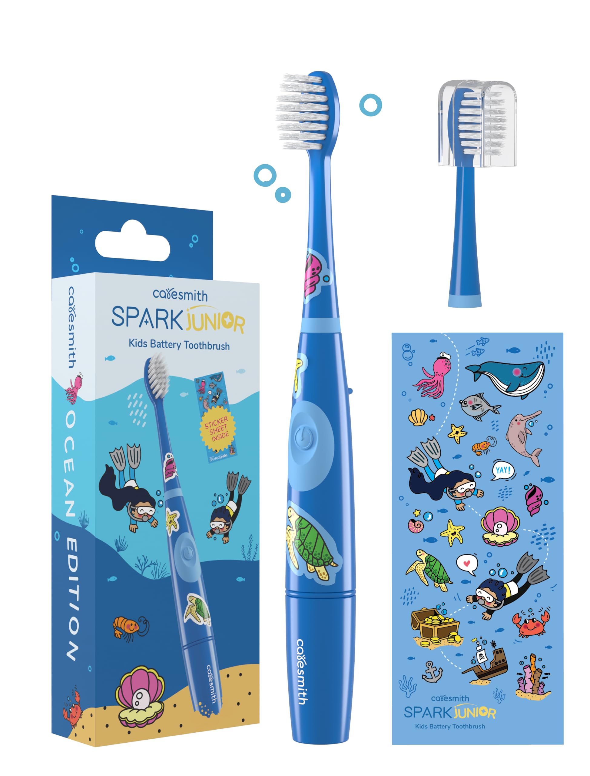 Caresmith Spark Junior Electric Toothbrush for Kids Ocean Edition | Cute Aquatic Animal Stickers for Designing your Power Too