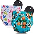 Novo Baby Leakage Proof Reusable Cloth Diaper With 5 Layer High absorbent Pad | Reusable Nappies| Freesize for Kids 0-3 Yrs | washable diapers (Heart + Fruit)