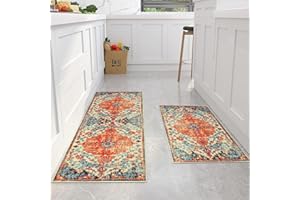 Cekene Oriental Kitchen Carpet Runners Non Slip Washable Kitchen Rug Runners Absorbent Boho Low Pile Floor Mat for Bedroom Entrance Laundry Room(50x80cm+50x120cm)