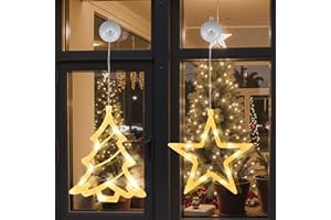 LEDYA Christmas Window Lights, 2 Pack Christmas Window Decorations Battery Operated with Suction Cup & Timer Function, Warm White Indoor Fairy Lights for Window, Party & Home Décor