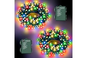 FFZZKJ Christmas Lights Outdoor Total 100 LED 8 Modes with Timer Waterproof 16.4Ft*2, 50LED*2 Fairy Lights Battery Operated for Christmas Decorations, Multi-Coloured