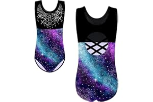 HUAANIUE Girl Ballet Leotard Sleeveless Gymnastics TieDye Dance Sportwear Gym Girls Blue Black Athletic Dress Kids Dancewear Costume