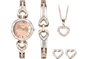 Sekonda Womens 26mm Stone Set Rose Gold Watch Gift Set with Heart Bracelet Earrings and Necklace