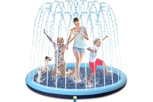 BUOAZR Tapis de Jet d'eau Jouets pour Enfants, 170 cm Tapis de Pulvérisation Antidérapant, 0,55mm Épaisseur Anti-Déchirure, PVC Sprinkler Splash Pad, Jeu d'eau Exterieur Été pour Enfant Chien