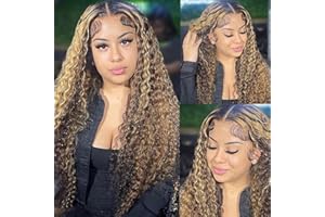 Angelwing Ombre Lace Front Wig Human Hair Pre Plucked 18 Inch Highlight Water Wave Lace Front Wigs Pre Plucked with Baby Hair 13x4 Honey Blonde 150% Density Blonde Wet and Wavy