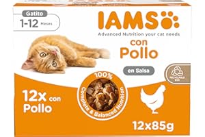 IAMS Advanced Nutrition Alimento húmedo en Salsa, para Gatitos con Pollo, 12 x 85g