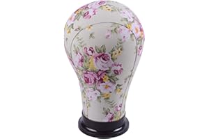 YANTAISIYU Canvas Block Wig Head Mannequin Manikin Head Wigs Making Display Head (Pink Flower 22 Inch)