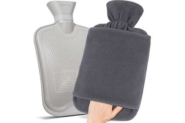 MUPAS Bouillotte Avec Housse En Non-Tissé - Grande Bouillotte Eau Chaude Anti-Fuite De 2L - Bouillote Douce Avec Poche Kangourou - Pour Enfants Et Adultes (Gris)