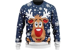 JABIDOOS Weihnachtspullover Herren Damen Rudolf Das Rentier Lustiger Hässlicher Ugly Christmas Sweater - Männer Weihnachtspulli Strick Pullover Sweatshirts Christmas Bekleidung