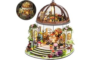 Taimimy Kit fai da te in Miniatura, DIY Case delle Bambole da Costruire in Legno con Luce LED kit di Costruzione per Adulti Decorazione Scaffale, Compleanno Regali di Natale (Casa da Giardino)