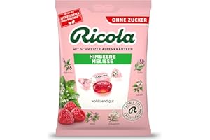 ‎RICOLA Ricola Himbeere Melisse, 75g Beutel Original Schweizer Kräuter-Bonbons mit 13 Alpenkräutern & fruchtig-frischer Himbeere, zuckerfrei, 1 x 75g, vegan