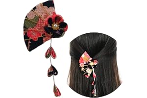 SNOWTAIN Schneespitze Gland Accessoires Cheveux Epingle à Cheveux,Barrettes à Cheveux en Forme Fan, Cheveux Arc Clips Costume Kimono Fleur éPingle à Cheveux,Noir