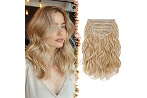 ‎BARSDAR BARSDAR Clip in Extensions, 30cm Kurzes Wellige Clip-in Haarverlängerungen Blond Für Frauen 6PCs Voller Kopf Dickes Synthetisches Hair Extension Haarteile - Honig Blond Mix