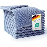 LEFUNDA&reg; Set of 10 Kitchen Towels with Checkered Design, 100% Cotton, 220 gsm, Soft and Super Absorbent, 50 x 70 cm (Blue, 10
